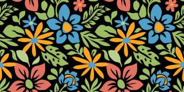 Renkli el yazması karalama kolajlı soyut bitki yaprağı deseni. Organik yapraklar karikatür arka planı, basit doğa şekilleri klasik pastel.