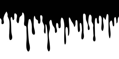 Siyah damlayan yağ lekesi, erimiş damlalar, sıvı, mürekkep siluetleri izole edilmiş vektör çizimi.