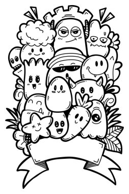 El çizimi illüstrasyon, karalama canavarı, el çizimi canavar çizimi, çizgi film seyircilerinin el çizimleri, Doodle tarzı. vektör illüstrasyonu