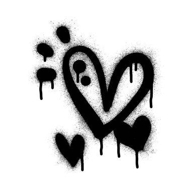 Beyaza siyahla boyanmış grafiti kalp işareti. Aşk kalp damlası sembolü. Beyaz bir arka planda izole edilmiş. vektör illüstrasyonu