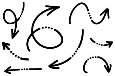 Elle çizilmiş oklar. Vektör karalama tasarım elementleri. İş bilgileri, afişler, web ve konsept tasarımı için beyaz arkaplan üzerine resim..