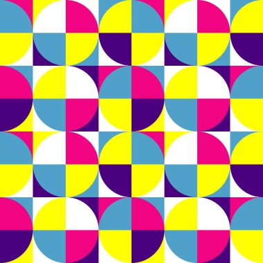 Yaratıcı soyut şekillere sahip renkli geometrik kusursuz desenli çizimler. Modern İskandinav tarzı arka plan baskısı. Modaya uygun parlak semboller ve minimalist şekil dokusu, geometri kolajı.