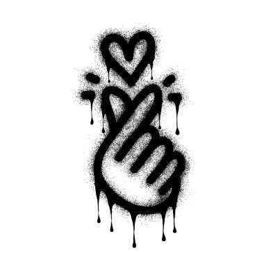 Spray Painted Graffiti Korean heart sign Sprayed isolated with a white background. graffiti Finger love symbol with over spray in black over white. clipart