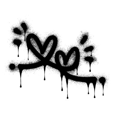 Sprey boyalı Graffiti Hattı Sanat Kalbi işareti beyaz arka planda izole edilmiş. Grafiti aşk sembolü. Beyazın üzerine siyah boya sıkılmış..
