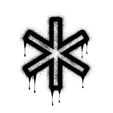 Sprey boyalı Graffiti yıldızı sembolü beyaz arka plana izole edilmiş. Grafiti vintage sembolü. Beyazın üzerine siyah boya sıkılmış..