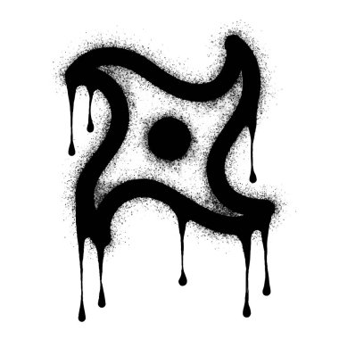 Sprey boyalı Grafiti Shuriken Spreyi beyaz arka planda izole edilmiş. Grafiti ninja silah sembolü. Üzerinde beyaz üzerine siyah sprey var..