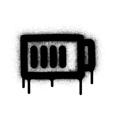 Sprey boyalı Grafiti pil şarj ikonu beyaz arkaplan ile izole edilmiş. Grafiti Batarya simgesi üzerine siyah ve beyaz püskürtme ile.