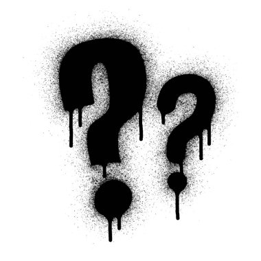 Sprey graffiti soru işareti beyaza siyaha boyanmış. Soru işareti sembolü. Beyaz arka planda izole edilmiş. vektör illüstrasyonu