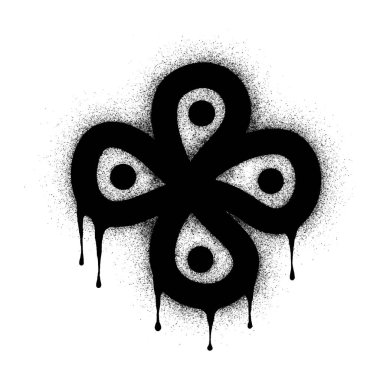 Sprey boyalı grafiti çiçek tabelası siyaha beyaza boyanmış. Çiçek sembolü Beyaz arka planda izole edilmiş. vektör illüstrasyonu