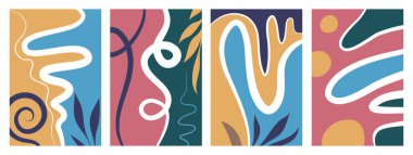 Modern soyut kapak seti, minimal kapak tasarımı. Renkli geometrik arkaplan, vektör çizimi.