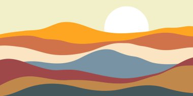 Dağ renkleri, şeffaf dalgalar, günbatımı, soyut cam şekiller, modern arkaplan, tasarım vektörü çizimi