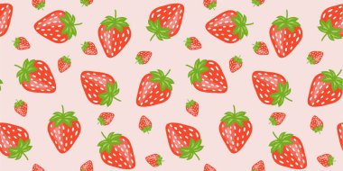 Pembe arka planda çilekli kusursuz desen. Kumaş ve ambalaj kağıdı için hoş bir yay deseni. Soyut çizim tasarımı