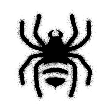 Sprey, siyah örümcek tabelasını beyaza siyah ile boyamış. Örümcek Sembolü. Beyaz arka planda izole edilmiş. vektör illüstrasyonu