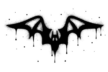 Sprey grafiti yarasa işareti beyaza siyaha boyanmış. Yarasa sembolü Beyaz arka planda izole edilmiş. vektör illüstrasyonu
