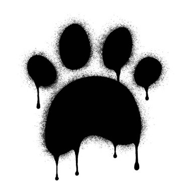 Sprey boyalı Graffiti Paw Yazdırma simgesi beyaz arkaplan ile izole edilmiş. Grafiti pati ikonu, üzerine siyah ve beyaz püskürtülmüş. Vektör illüstrasyonu.