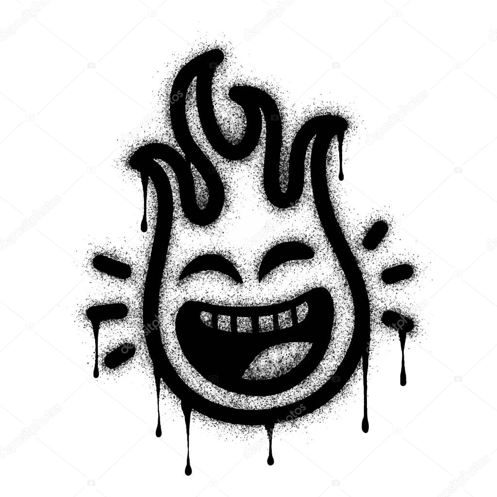 Spray Painted Graffiti laughing face fire monster emoticon isolated on white background.