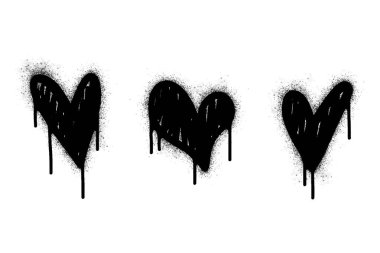 Beyaza siyaha boyanmış grafiti kalp işaretleri. Aşk kalp damlası sembolü. Beyaz arka planda izole edilmiş. vektör illüstrasyonu