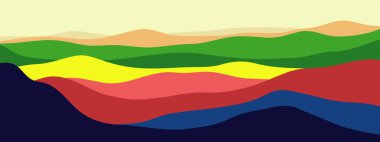 Dağ renkleri, şeffaf dalgalar, günbatımı, soyut cam şekiller, modern arkaplan, tasarım vektörü çizimi