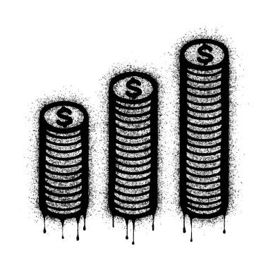 Sprey boyalı Kelime Graffiti Dolar para simgesi beyaz arka planda izole edildi. Bir dolarlık para ikonu graffiti notu. Beyazın üzerine aşırı siyah püskürtülmüş. Vektör illüstrasyonu.