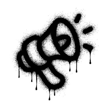 Sprey boyalı Grafiti megafon ikonu, beyaz arkaplan ile izole edilmiş. Vektör illüstrasyonu.