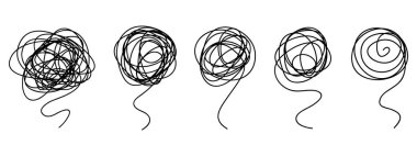 Rastgele düzensiz çizgiler dizisi. El çizimi çılgın karmakarışık karalama demeti. Beyaz arkaplanda vektör simgesi izole edildi.