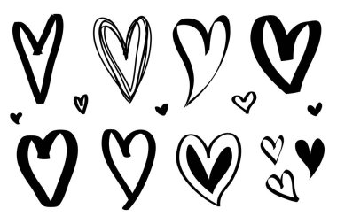 Doodle Hearts, el yapımı aşk kalpleri. Vektör illüstrasyonu.