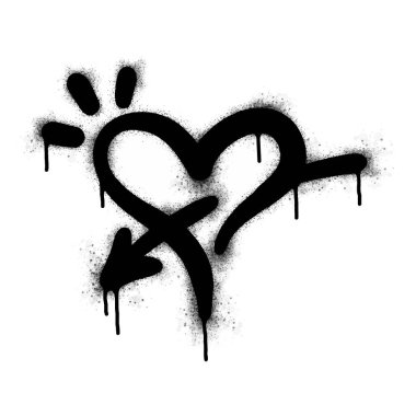 Sprey boyalı Graffiti kalp ikonu. Beyaz bir arka plan ile izole edilmiş. Grafiti aşk ikonu. Beyazın üzerine siyah püskürtülmüş. Vektör illüstrasyonu.