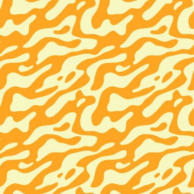 Abstract wavy y2k shape seamless pattern illustration. Modern minimalist art print background of psychedelic curvy shapes on colorful pastel backdrop. Neon fashion fabric, liquid texture design