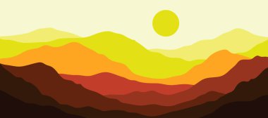 Dağ renkleri, şeffaf dalgalar, günbatımı, soyut cam şekiller, modern arkaplan, tasarım vektörü çizimi