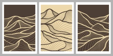 Dağ hattı sanat eserleri, kapaklar için lüks duvar kağıdı tasarımları, davetiye arkaplan tasarımları, beyaz çizgi tasarımları, duvar resimleri ve baskılar. Vektör illüstrasyonu.