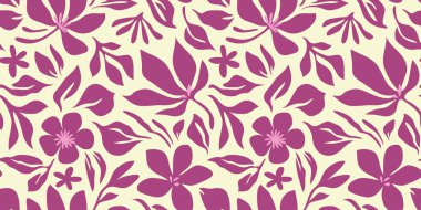 Soyut, çiçekli, kusursuz desen. Moda çağdaş çiçekli arka plan çizimi. Doğal organik bitkiler sanat eserleri duvar kağıdı bırakırlar. Klasik bahar