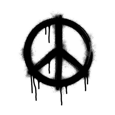 Sprey boya grafiti barış sembolü beyaza siyah ile. Barış sembolü logosu püskürtülmüş. Beyaz arka planda izole edilmiş. vektör illüstrasyonu