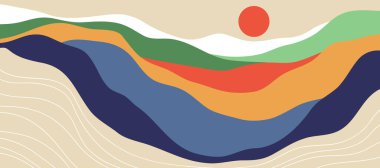 Dağ renkleri, şeffaf dalgalar, günbatımı, soyut cam şekiller, modern arkaplan, tasarım vektörü çizimi