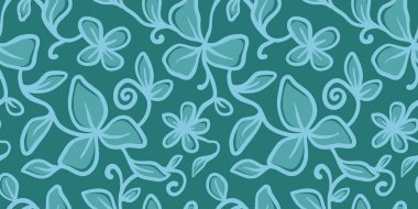 Soyut, çiçekli, kusursuz desen. Moda çağdaş çiçekli arka plan çizimi. Doğal organik bitkiler sanat eserleri duvar kağıdı bırakırlar. Klasik bahar