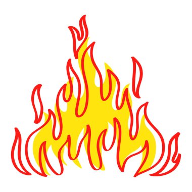 Elle çizilmiş ateş ikonları. Ateş Alevi Simgesi Vektörü. El Çizimi Eskiz Ateşi, Siyah ve Beyaz Çizim. Basit ateş sembolü.