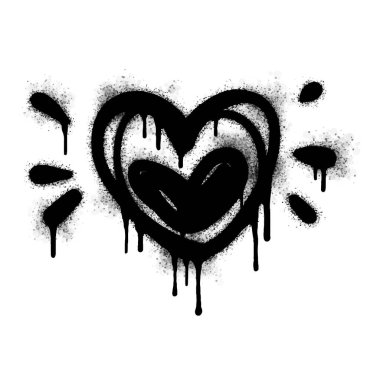 Sprey boyalı Graffiti kalp ikonu. Beyaz bir arka plan ile izole edilmiş. Grafiti aşk ikonu. Beyazın üzerine siyah püskürtülmüş. Vektör illüstrasyonu.