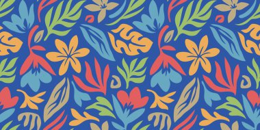 El çizimi basit, soyut çiçek baskısı. Moda kolaj modeli. Kumaş tasarımı için modaya uygun şablon.