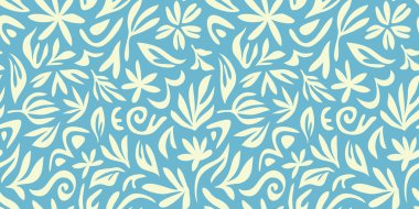 Renkli el yazması karalama kolajlı soyut bitki yaprağı deseni. Organik yapraklar karikatür arka planı, basit doğa şekilleri klasik pastel.