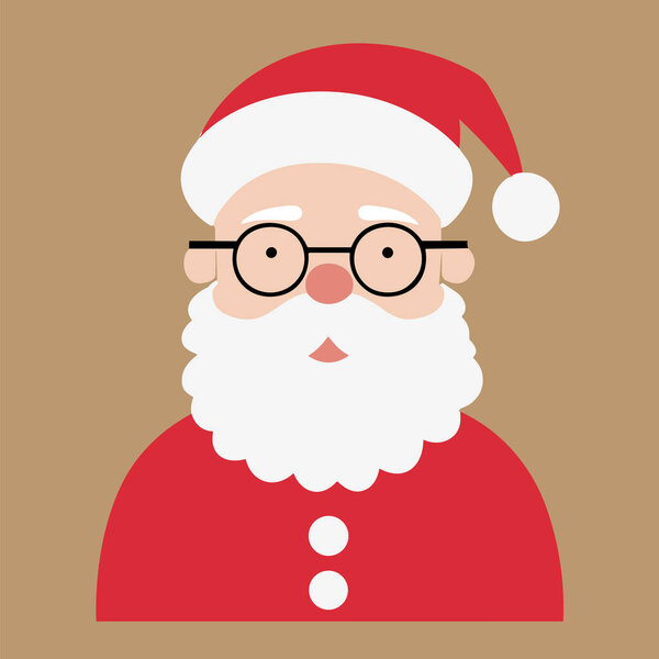 Friendly Cartoon Santa Claus in Red Suit with Glasses on  isolated Background