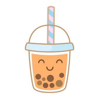 Baloncuklu çay aromalı çay tasarım koleksiyonu, Pearl sütlü çay, lezzetli içecekler, Tayvan sütü, Boba Köpüklü Süt Çayı, Vektör İllüstrasyonu