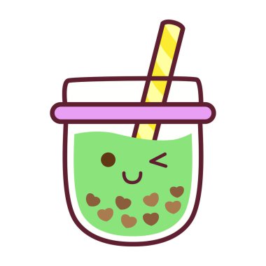 Baloncuklu çay aromalı çay tasarım koleksiyonu, Pearl sütlü çay, lezzetli içecekler, Tayvan sütü, Boba Köpüklü Süt Çayı, Vektör İllüstrasyonu