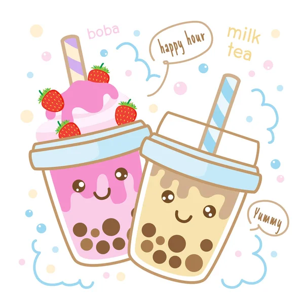 Love Bubble Tea Flavors Cup Design Collection Pearl Milk Tea — Archivo Imágenes Vectoriales