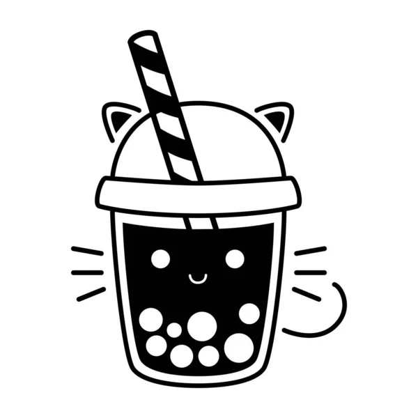 Silhouette Cat Bubble Tea Flavors Cup Design Collection Pearl Milk — Vector de stock