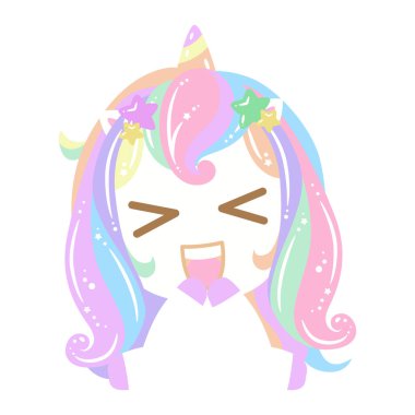 Tek boynuzlu at, çizgi film tasarımı, vektör illüstrasyonu