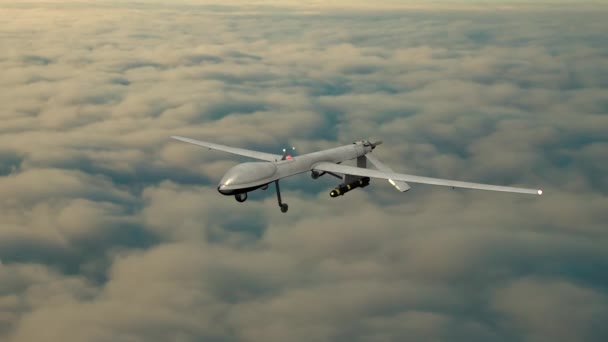 Drone Militare Pieno Armamento Pattuglia Combattimento — Video Stock