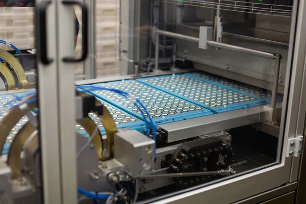 stock image Sweets factory. Sweets production process. Conveyor belt with sweets on it.