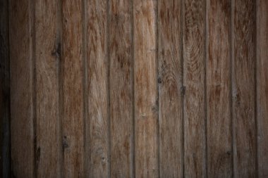 Ahşap ahşap, kahverengi doku arka planı. Ahır ahşap duvar yıpranmış kırsal eski soyulmuş duvar kağıdı..