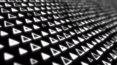 Siyah arka plandaki birçok beyaz üçgenin canlandırılmış arka planı. Teknoloji için ideal zemin.