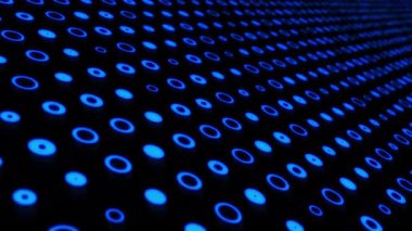 Siyah bir arka plandaki birçok mavi dairenin animasyon arka planı. Teknoloji için ideal zemin.