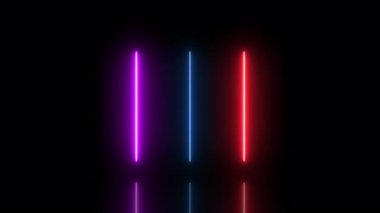  Üç boyutlu animasyon döngüsü. Siyah arkaplanda üç çok renkli neon çizginin soyut arkaplanı megayushi mi